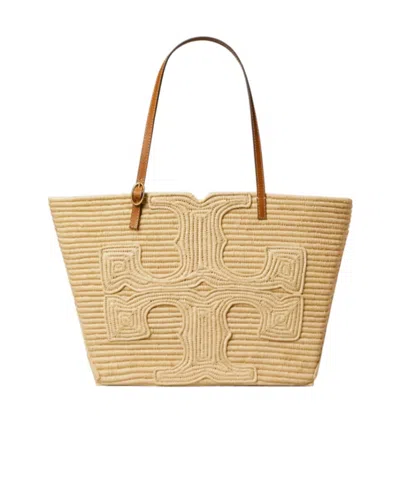 Tory Burch Ella Structured Straw Large Tote Bag Natural In Brown