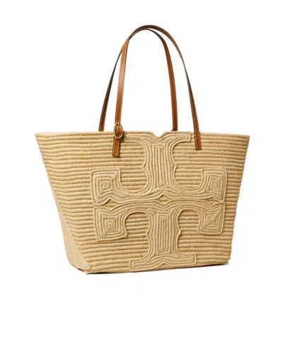 Tory Burch Ella Structured Straw Large Tote Bag Natural In Brown
