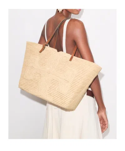 Tory Burch Ella Structured Straw Large Tote Bag Natural In Brown
