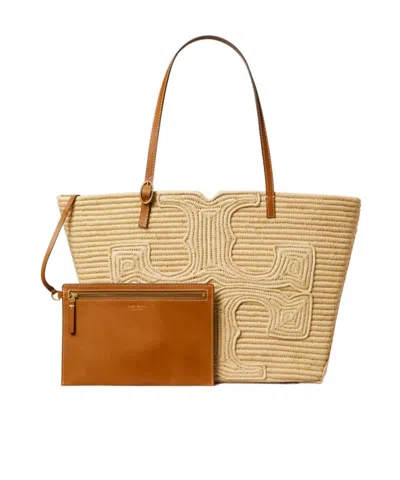 Tory Burch Ella Structured Straw Large Tote Bag Natural In Brown