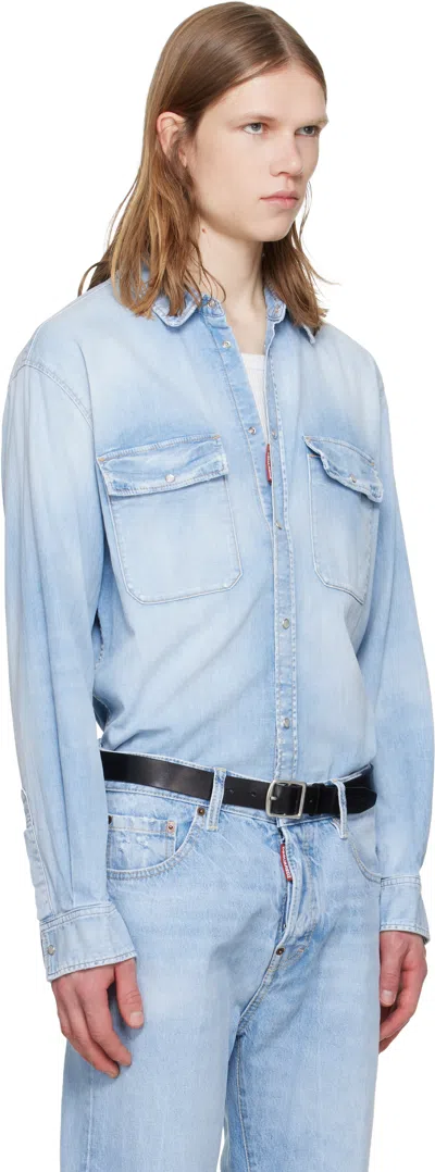 Dsquared2 Shirt Collared Design Buttoned Cuffs Pockets In Blue