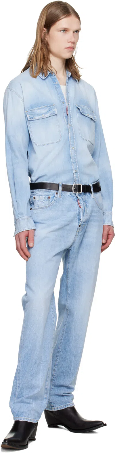 Dsquared2 Shirt Collared Design Buttoned Cuffs Pockets In Blue