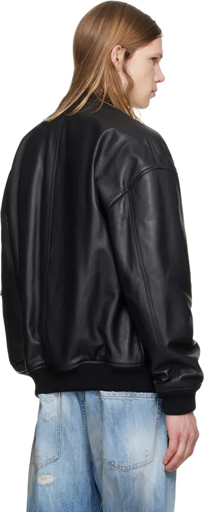Dsquared2 Leather Jacket Front Pockets Ribbed Cuffs In Black