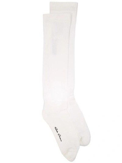 Rick Owens Glitter Fw17 Ribbed Mid-calf Socks In White