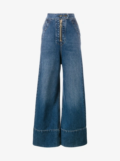 Shop Ellery Wide Leg Denim Jeans In Blue