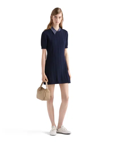 Prada Openwork Cotton Mini-dress In Blue