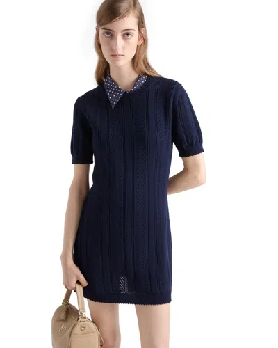 Prada Openwork Cotton Mini-dress In Blue