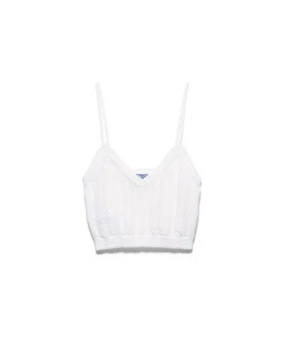 Prada Openwork Cotton Crop Top In White