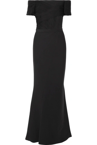 J Mendel Off-the-shoulder Ruched Silk-chiffon Gown