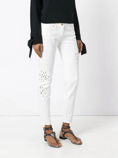 Shop Blumarine Broderie Anglaise Trousers - White