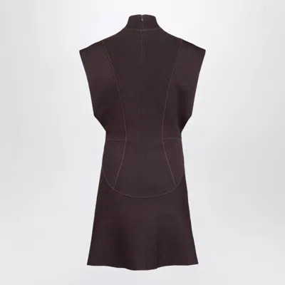 Alaïa Short Aubergine Silk Knit Dress In Brown