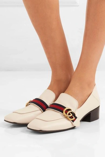 Shop Gucci Logo-embellished Collapsible-heel Leather Pumps In White