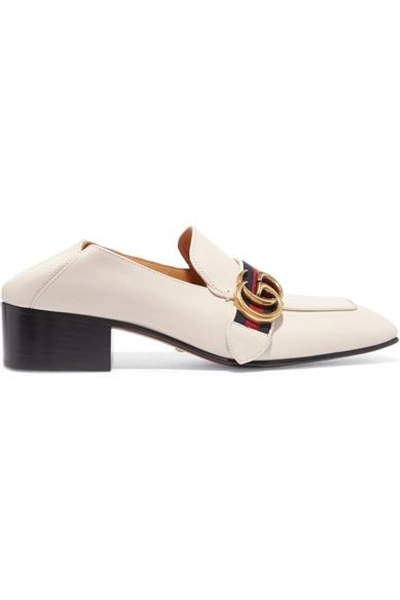 Shop Gucci Logo-embellished Collapsible-heel Leather Pumps In White