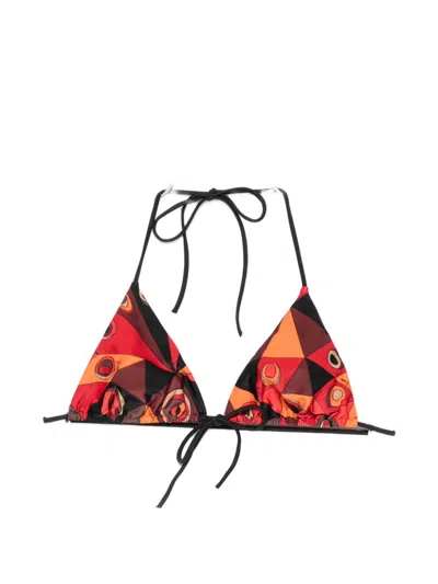 Pucci Printed Triangle Bikini Top In Brown