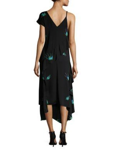 Shop Diane Von Furstenberg Asymmetrical Ruffled Silk Blend Dress In Ceres Black