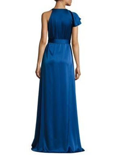 Shop Diane Von Furstenberg Sleeveless Ruffled Wrap Gown In French Blue
