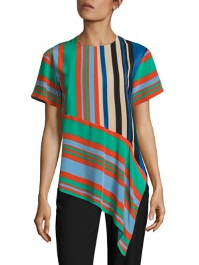 Shop Diane Von Furstenberg Striped Asymmetrical Silk Top In Borel Stripe