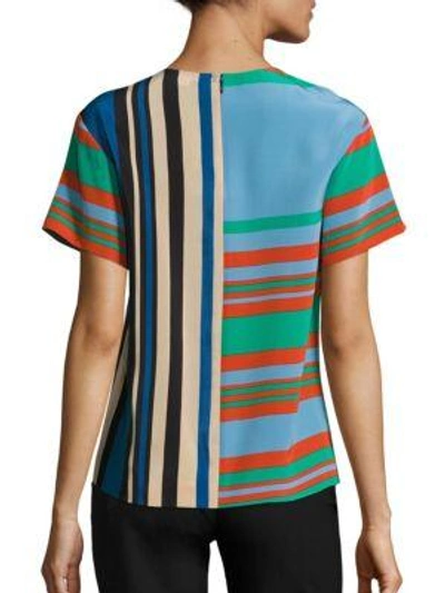 Shop Diane Von Furstenberg Striped Asymmetrical Silk Top In Borel Stripe