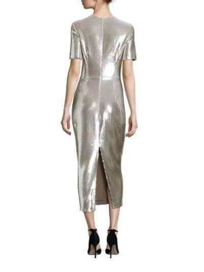 Shop Diane Von Furstenberg Short Sleeve Tailored Sequin Bodycon Dress In Silver Nectar