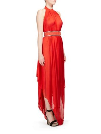Balmain Halterneck Backless Asymmetric Dress In Red