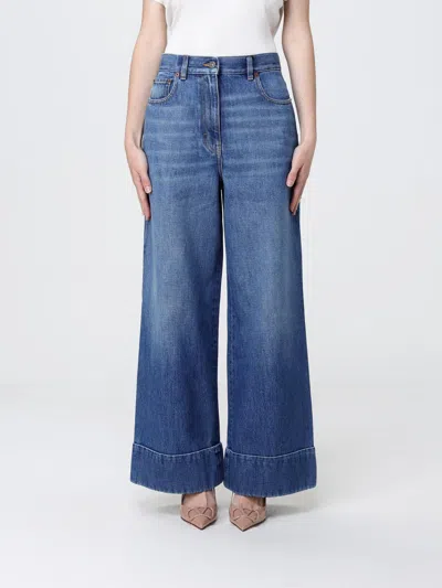 Valentino Cuffed Ankle Jeans With Front Button And Zip Closure In Blue