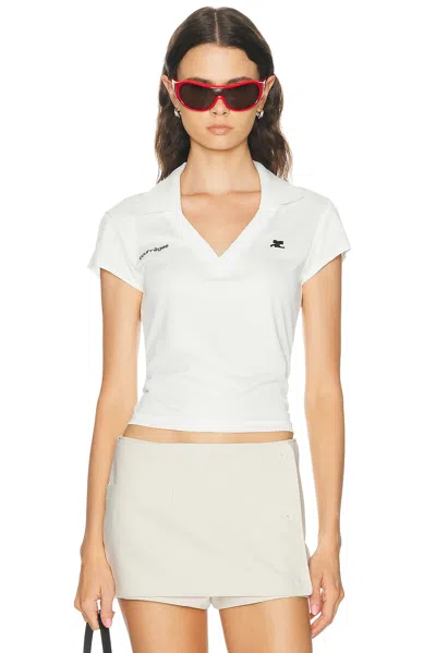 Courrèges Cropped Polo Shirt Collar Short Sleeves V Neck In Animal Print