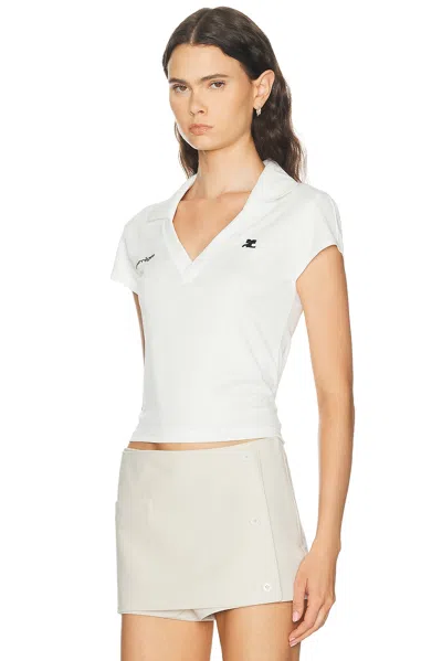 Courrèges Cropped Polo Shirt Collar Short Sleeves V Neck In Animal Print