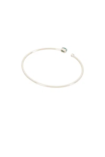 Stone And Strand Emerald Luxe Open Bangle Bracelet In Silver