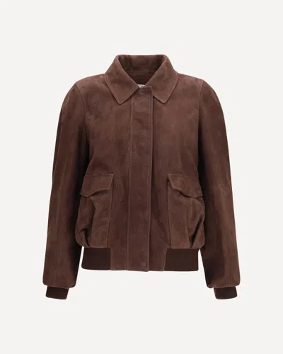 Loewe Suede Jacket Collared Design Front Pockets In Brown