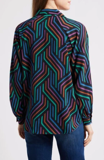 Apny Print Split Neck Top In Blue