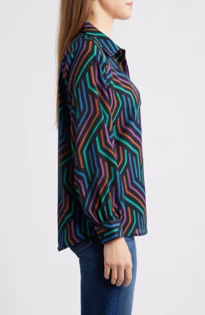 Apny Print Split Neck Top In Blue