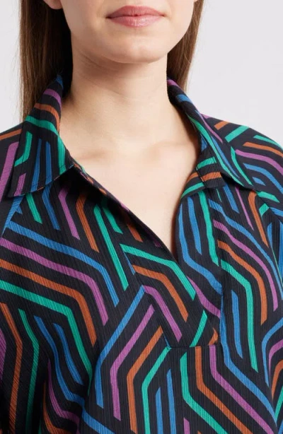 Apny Print Split Neck Top In Blue
