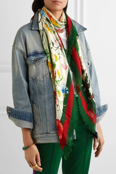 Shop Gucci Printed Wool And Silk-blend Scarf
