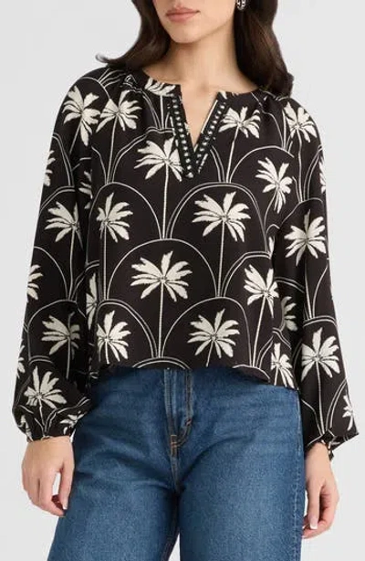 Nvlt Split Neck Challis Top In Black