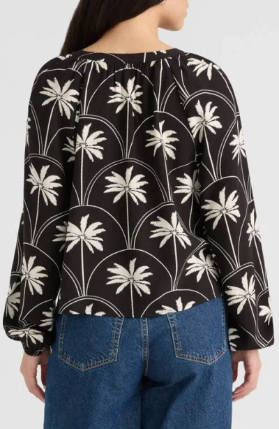 Nvlt Split Neck Challis Top In Black