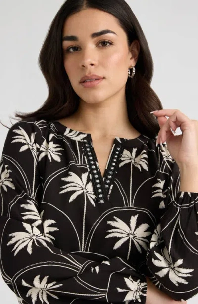Nvlt Split Neck Challis Top In Black