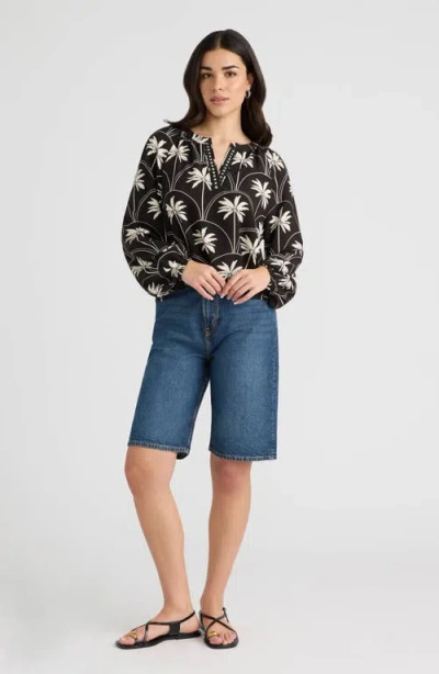 Nvlt Split Neck Challis Top In Black