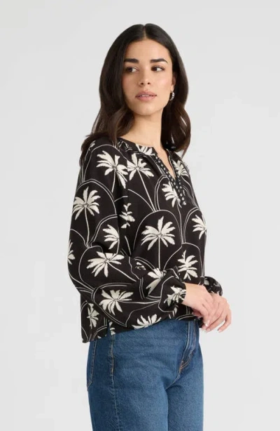 Nvlt Split Neck Challis Top In Black