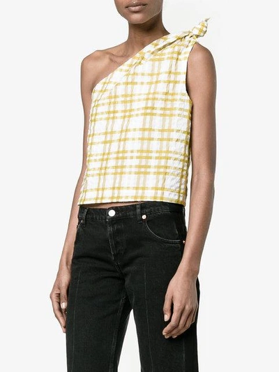 Shop Rosie Assoulin Checked On Shoulder Top In Yellow