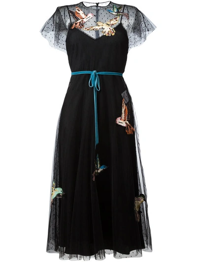 Red Valentino Embroidered Maxi Tulle Dress In Black