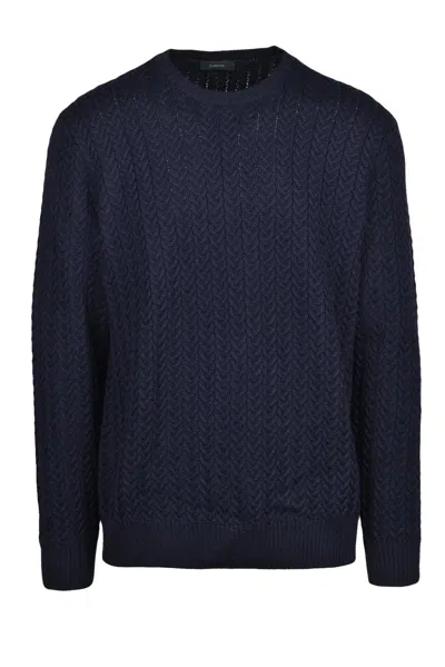 Zanone Knit Pullover Regular Fit Crew Neck In Blue