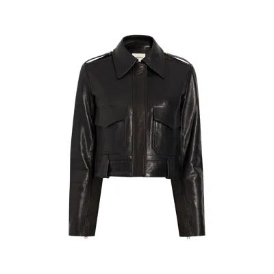 Khaite Cropped Lamb Nappa Leather Jacket With Pointed Collar In Black