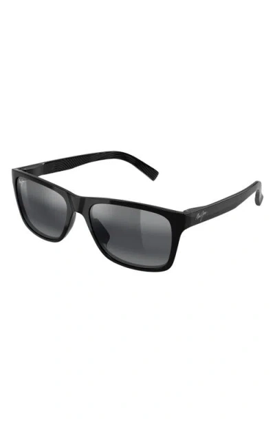 Maui Jim 57mm Polarizedplus2® Rectangular Sunglasses In Black