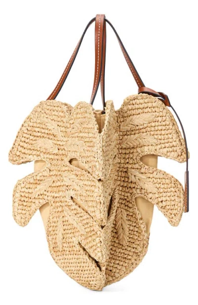 Staud Palm Leather-trimmed Raffia Top-handle Bag In Nude