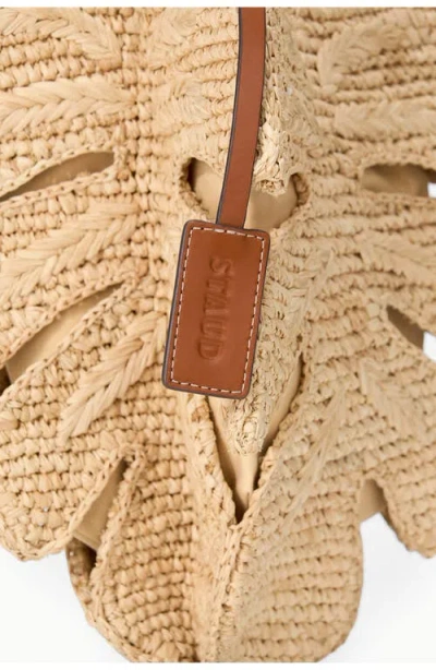 Staud Palm Leather-trimmed Raffia Top-handle Bag In Nude