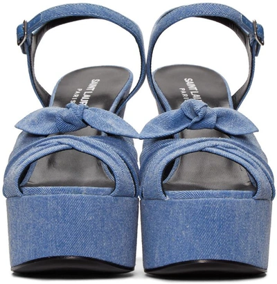 Shop Saint Laurent Blue Denim Candy Bow Sandals