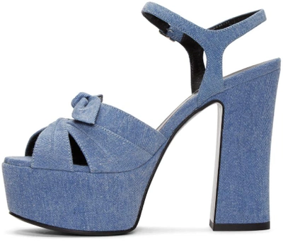 Shop Saint Laurent Blue Denim Candy Bow Sandals