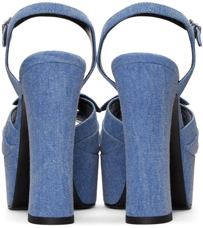 Shop Saint Laurent Blue Denim Candy Bow Sandals