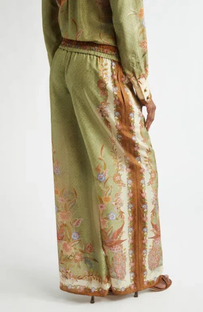 Zimmermann Womens Khaki Scarf Floral Indra Wide-leg Silk Trousers In Green