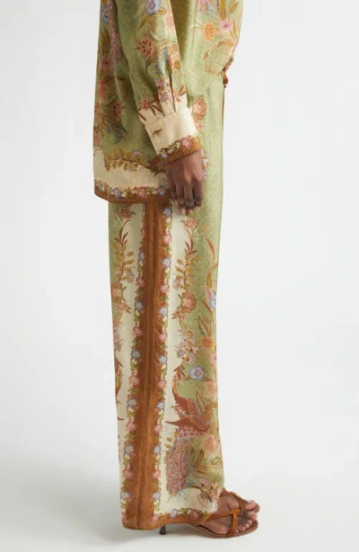 Zimmermann Womens Khaki Scarf Floral Indra Wide-leg Silk Trousers In Green
